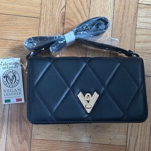 Valentino Orlandi Black Quilted Clutch with Gold Accent